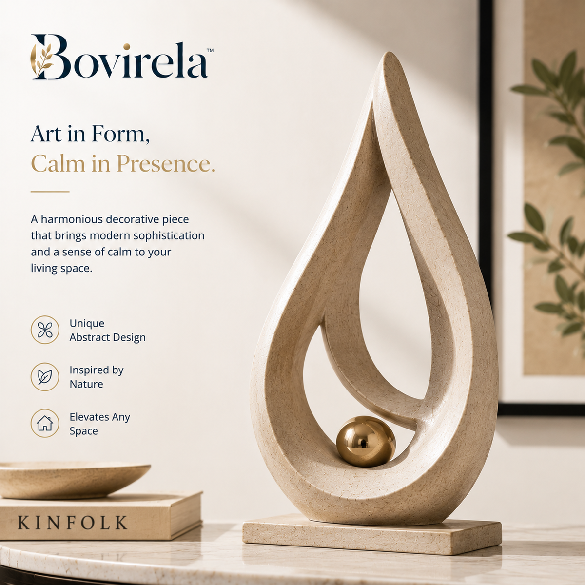 Bovirela™ Serenity Peak Sculpture – Elegant Abstract Tabletop Artwork